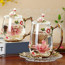 Load image into Gallery viewer, Beautiful Flower Tea Glass Mug Enamel Coffee Cup and Mug for Hot and Cold Drinks Home Tea Cup Spoon Set Perfect Gift for Mom
