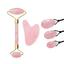 Load image into Gallery viewer, Jade Massage Roller - GuaSha Scraper, Yoni Egg Set Natural Rose Quartz - Face Massage Roller,  Kegel Exercise Jade egg
