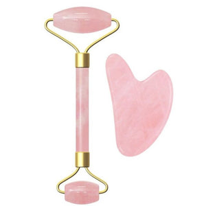 Jade Massage Roller - GuaSha Scraper, Yoni Egg Set Natural Rose Quartz - Face Massage Roller,  Kegel Exercise Jade egg