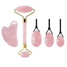 Load image into Gallery viewer, Jade Massage Roller - GuaSha Scraper, Yoni Egg Set Natural Rose Quartz - Face Massage Roller,  Kegel Exercise Jade egg
